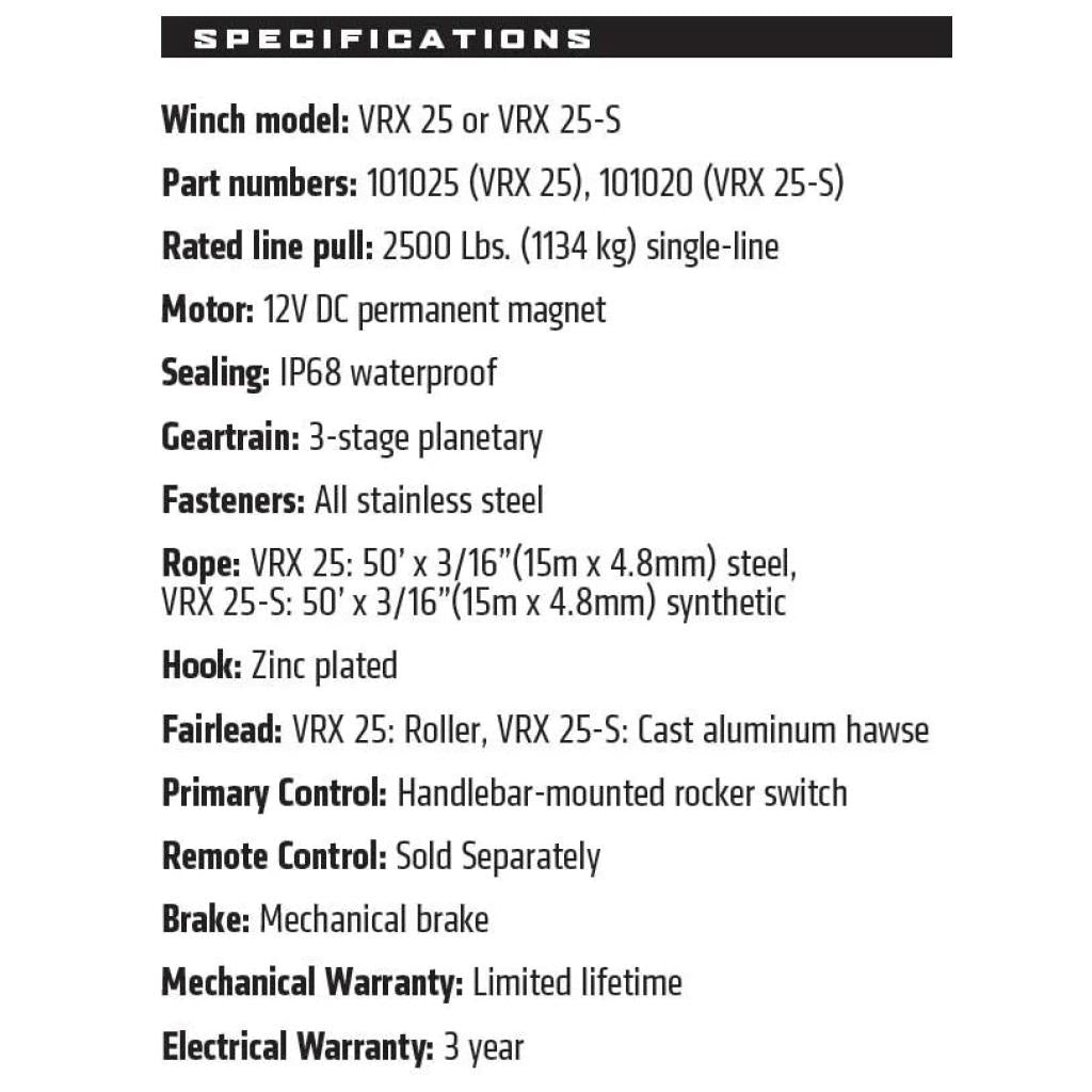 Warn vrx 25-s syntetisk 2.500 lb powersports spil | 101020