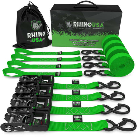 Rhino USA Heavy Duty Ratchet Tie-Down 4-Pack Black 1.6In X 15Ft