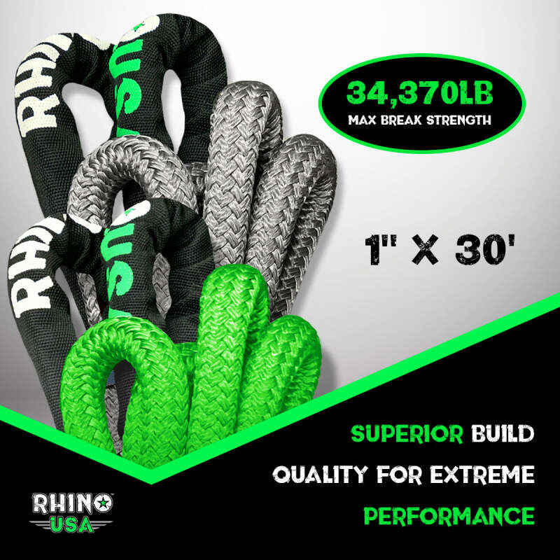 Rhino USA Kinetic Energy Recovery Rope (1In X 30Ft) Gray