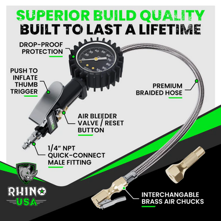 Rhino USA 100 Psi Analog Tire Inflator Gauge