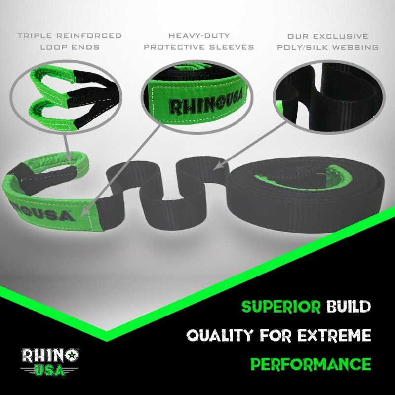 Rhino USA Recovery Tow Strap 2Inx20Ft (Black)