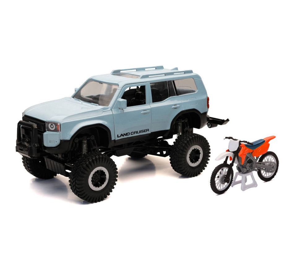New-Ray 1:18 Scale Toyota Land Cruiser 250 & Dirt Bike Replica Set