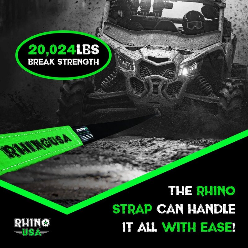 Rhino USA Recovery Tow Strap 2Inx20Ft (Black)
