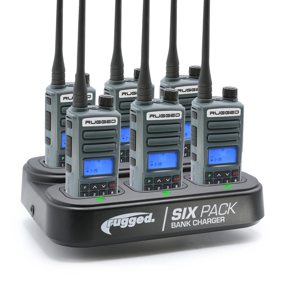 Rugged Radios GMR2 PLUS 6 Pack - GMRS and FRS Two Way Handheld Radios with Bank Charger