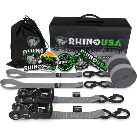 Rhino USA Heavy Duty Ratchet Tie-Downs 2-Pack (Black) 1.6In X 8Ft
