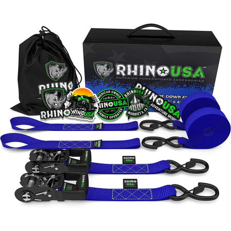 Rhino USA Heavy Duty Ratchet Tie-Downs 2-Pack (Black) 1.6In X 8Ft