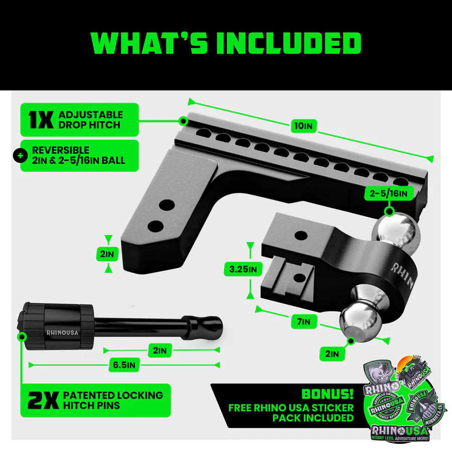 Rhino USA 2" Adjustable 10" Drop Hitch | RG-HTDROP210