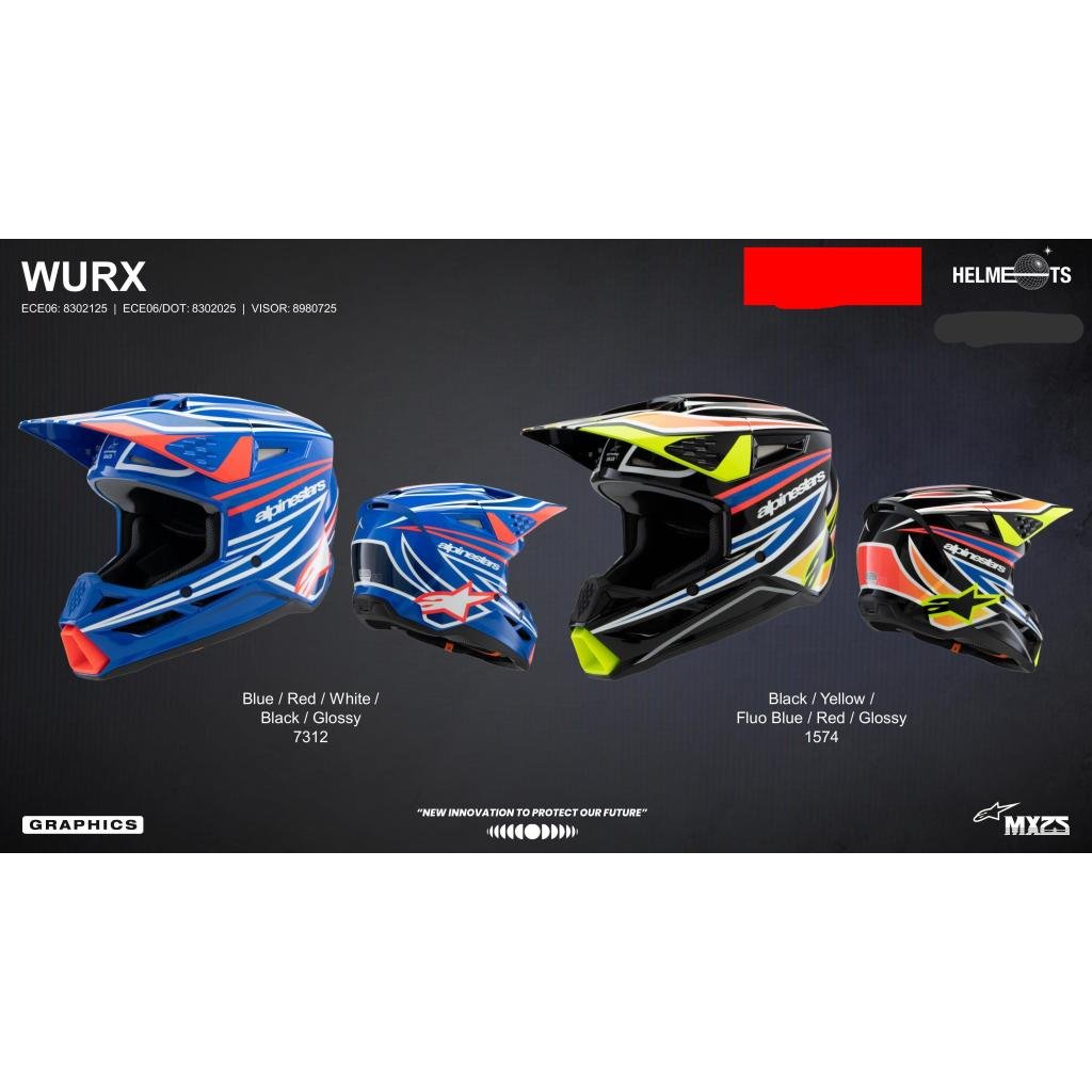 Alpinestars Youth SM3 Wurx Helmet Large Gloss Black / Yellow Fluo / Blue / Red