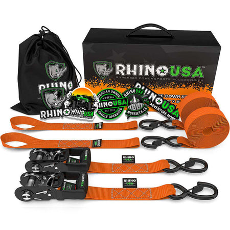 Rhino USA Heavy Duty Ratchet Tie-Downs 2-Pack (Black) 1.6In X 8Ft