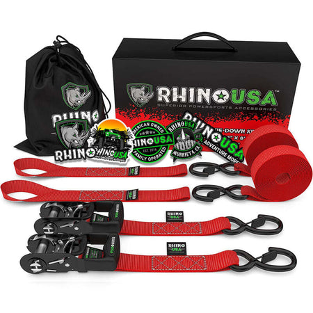 Rhino USA Heavy Duty Ratchet Tie-Downs 2-Pack (Black) 1.6In X 8Ft