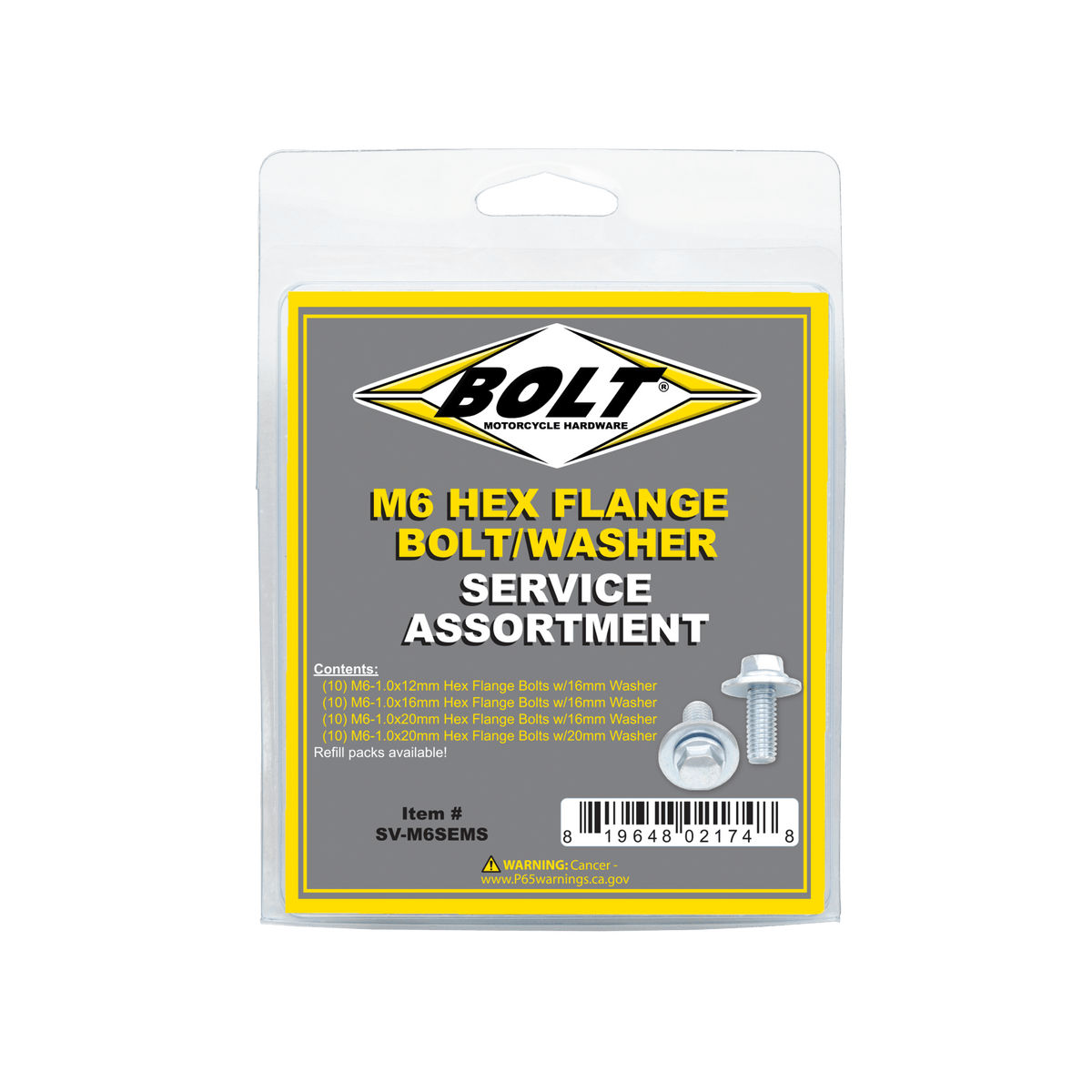 Bolt 8Mm Hex Flange Bolt Assortment W/16Mm Washer 40 Piece Kit | SV - M6SEMS - MojoMotoSport.com