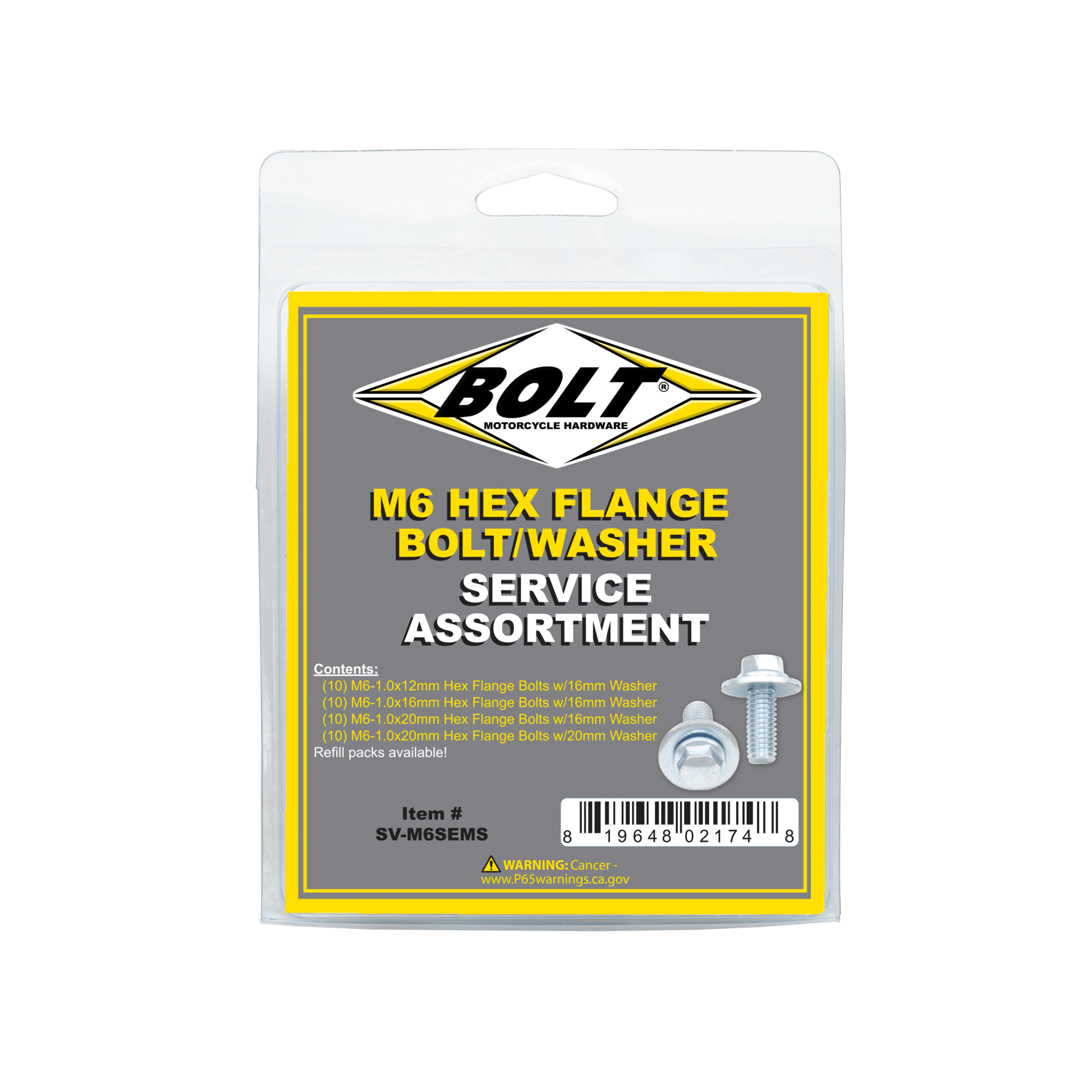 Bolt 8Mm Hex Flange Bolt Assortment W/16Mm Washer 40 Piece Kit | SV - M6SEMS - MojoMotoSport.com