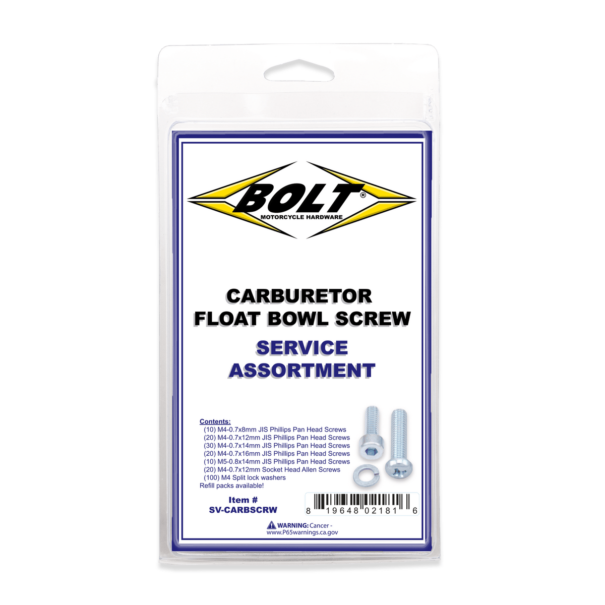 Bolt Carburetor Float Bowl Screws Assortment 210 Piece Kit | SV - CARBSCRW - MojoMotoSport.com