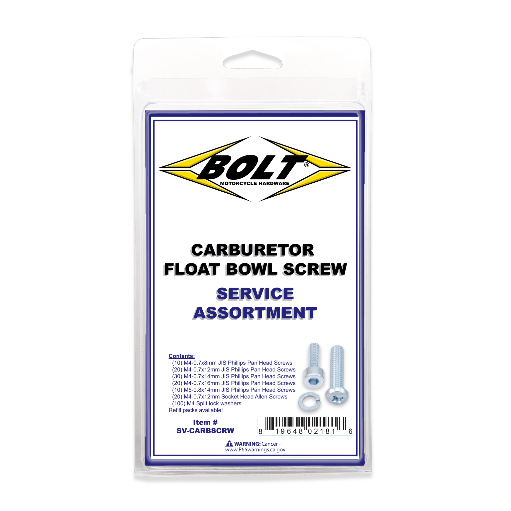 Bolt Carburetor Float Bowl Screws Assortment 210 Piece Kit | SV - CARBSCRW - MojoMotoSport.com