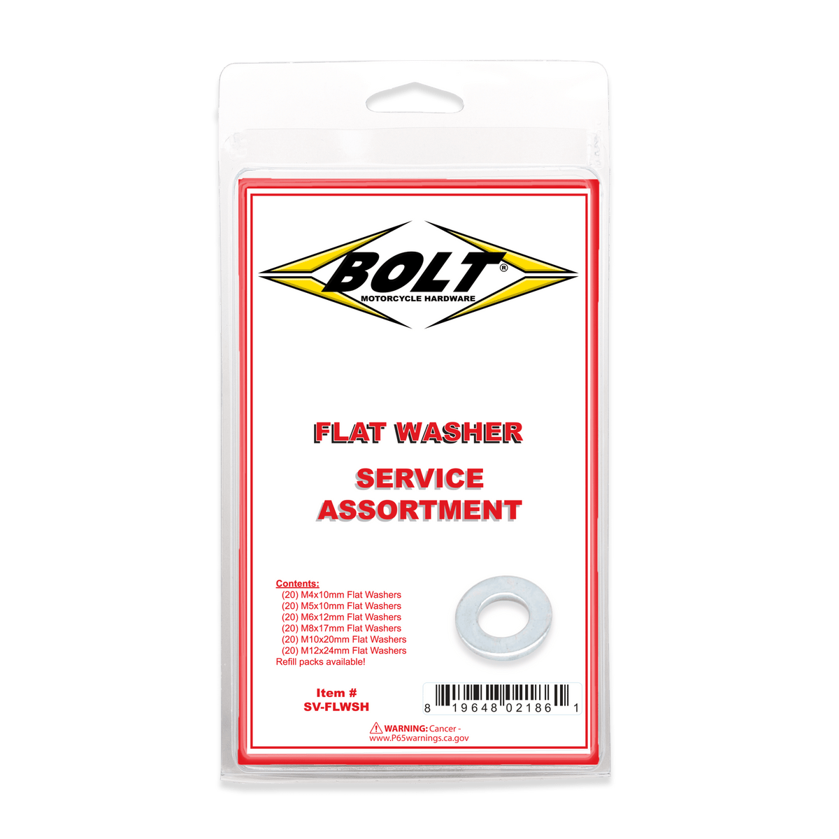 Bolt Flat Washer Assortment 120 Piece Kit | SV - FLWSH - MojoMotoSport.com
