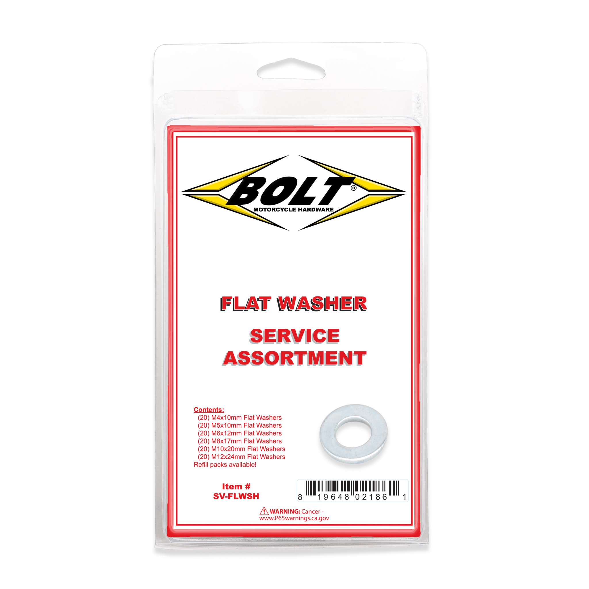 Bolt Flat Washer Assortment 120 Piece Kit | SV - FLWSH - MojoMotoSport.com