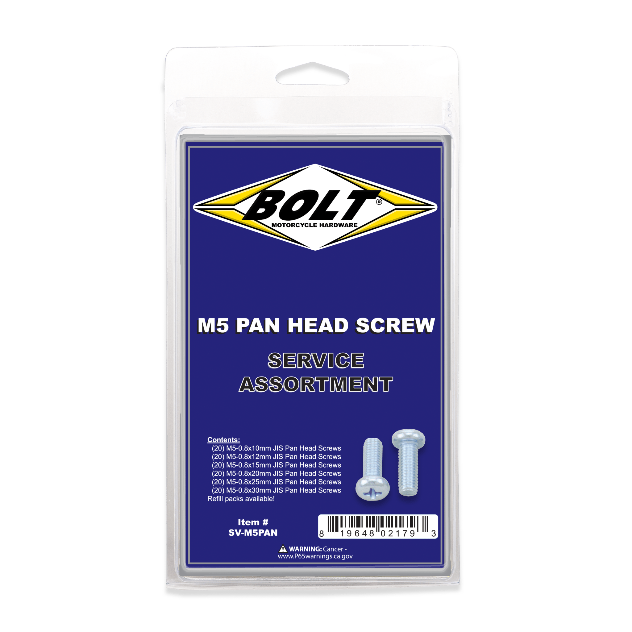 Bolt M5 Pan Head Phillips Assortment 120 Piece Kit | SV - M5PAN - MojoMotoSport.com