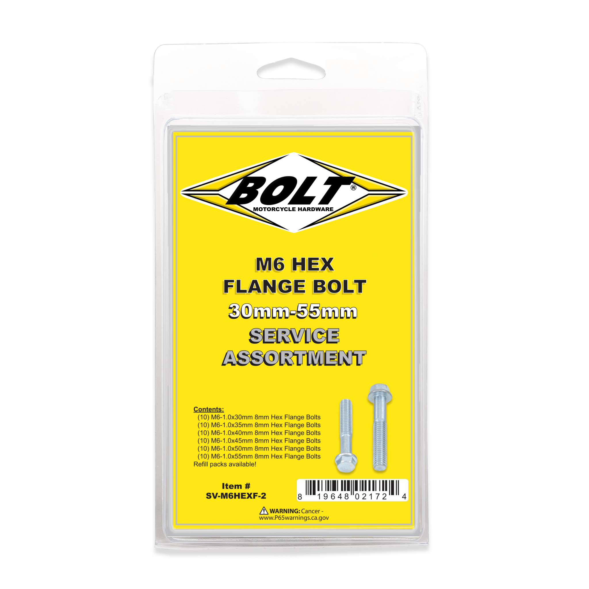 Bolt M6 8Mm Hex Flange Bolt Assortment 60 Piece Kit | SV - M6HEXF - 20 - MojoMotoSport.com