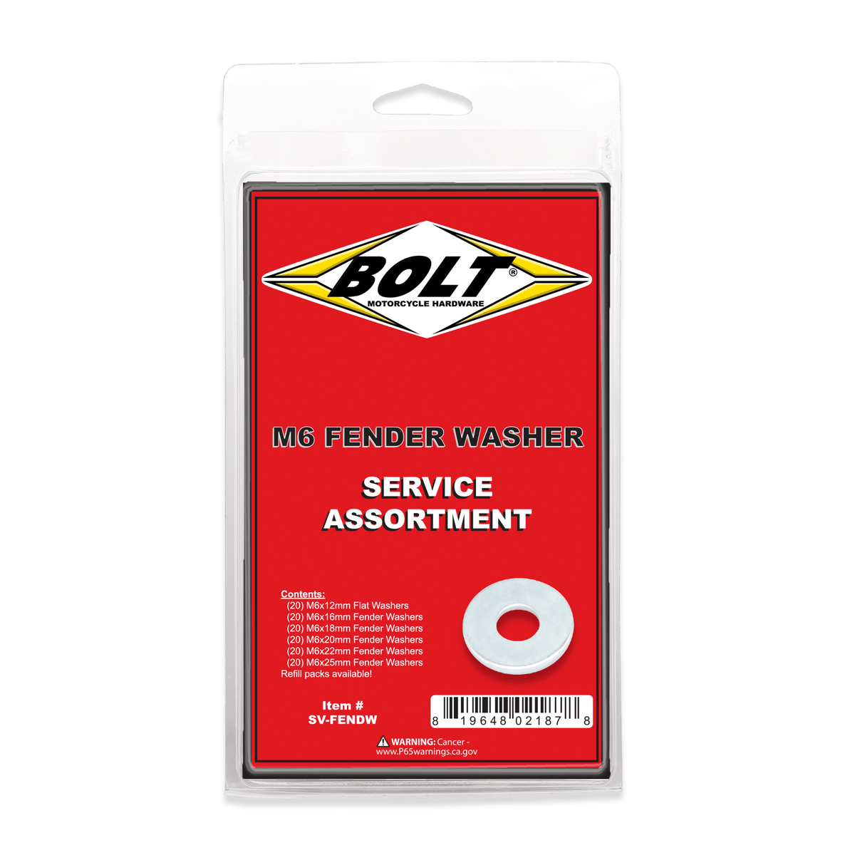 Bolt M6 Fender Washer Assortment 120 Piece Kit | SV - FENDW - MojoMotoSport.com