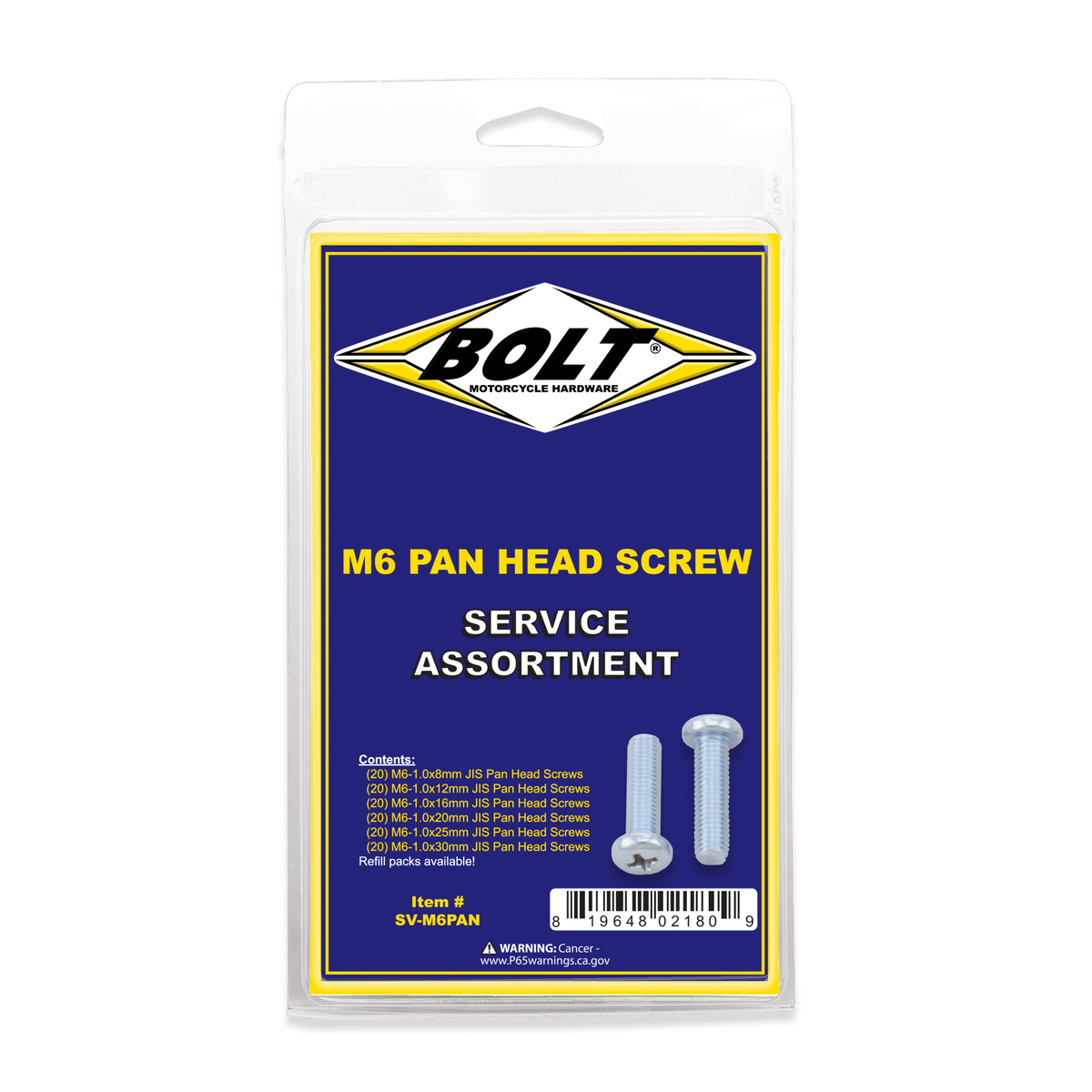 Bolt M6 Pan Head Phillips Assortment 120 Piece Kit | SV - M6PAN - MojoMotoSport.com