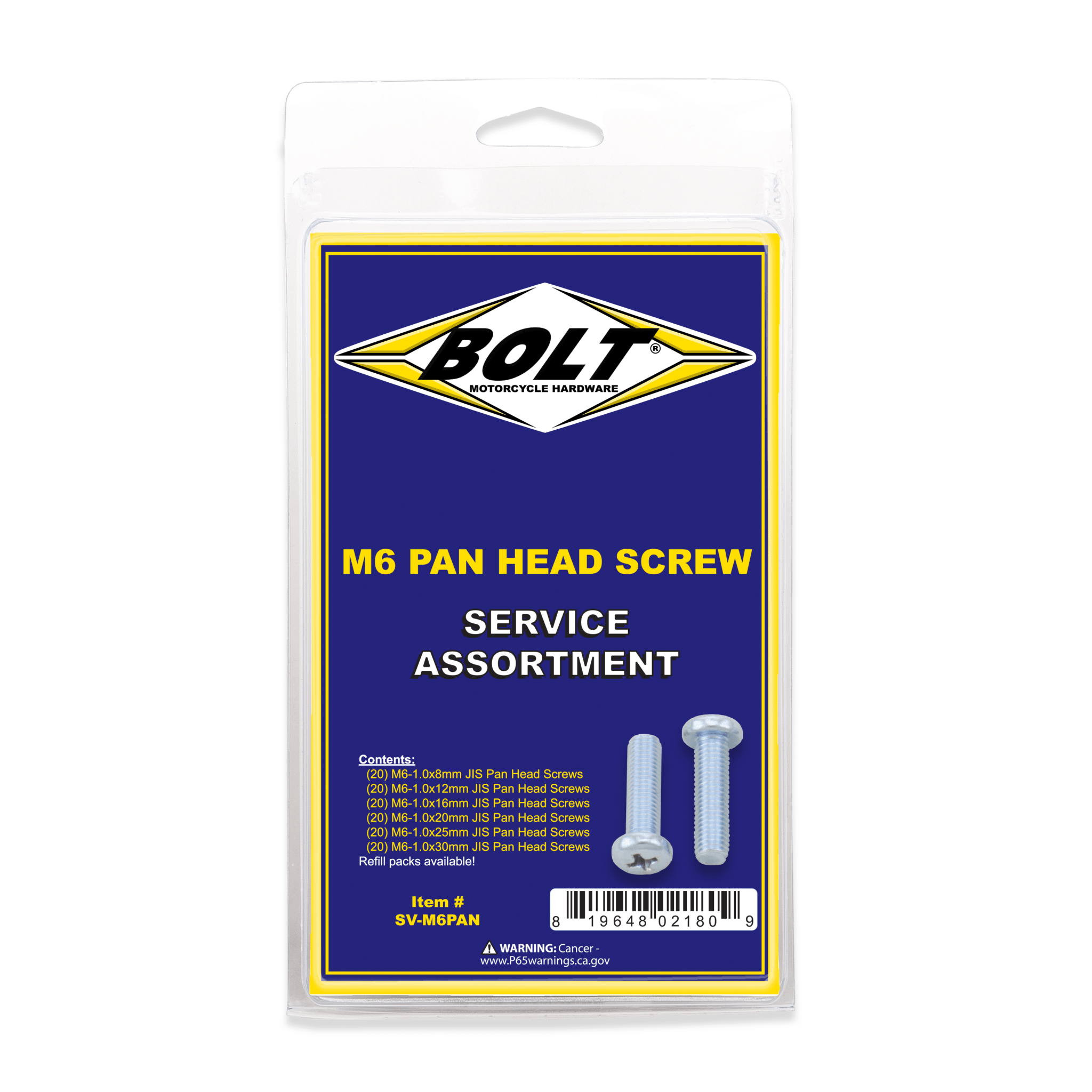 Bolt M6 Pan Head Phillips Assortment 120 Piece Kit | SV - M6PAN - MojoMotoSport.com