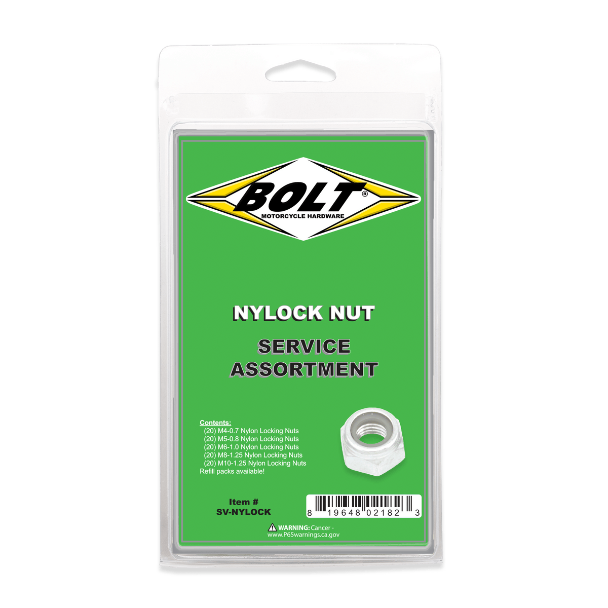 Bolt Nylon Locking Nut Assortment 100 Piece Kit | SV - NYLOCK - MojoMotoSport.com