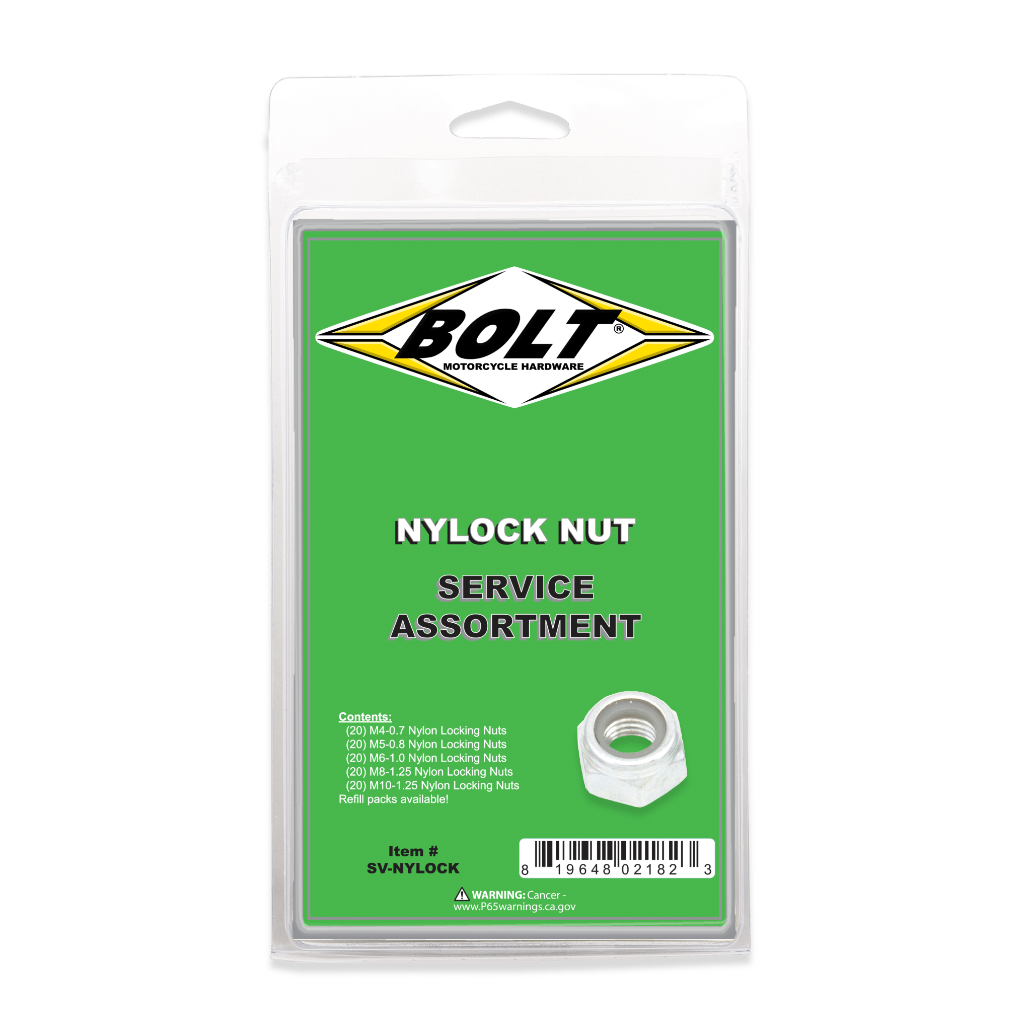 Bolt Nylon Locking Nut Assortment 100 Piece Kit | SV - NYLOCK - MojoMotoSport.com