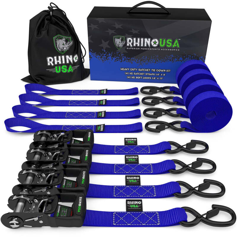 Rhino USA Heavy Duty Ratchet Tie-Down 4-Pack Black 1.6In X 15Ft