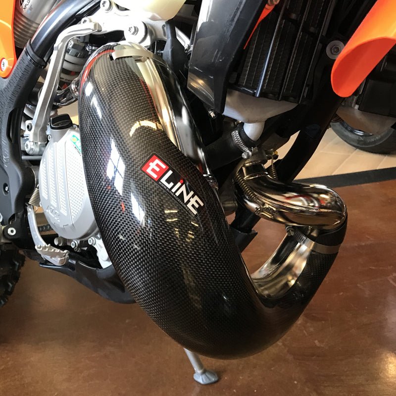 E - Line Carbon Fiber Pipe Guard 2023 - UP KTM/HUS/GAS 125 w/ Stock Pipe | MPG12523 - MojoMotoSport.com
