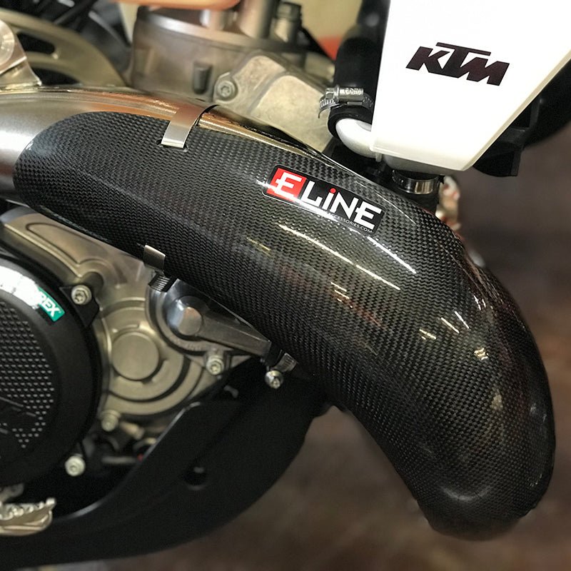 E Line Carbon Fiber Pipe Guard KTM/HUS/GAS 125 Fatty Pipe (2023 - 24) | MPG12523C - MojoMotoSport.com