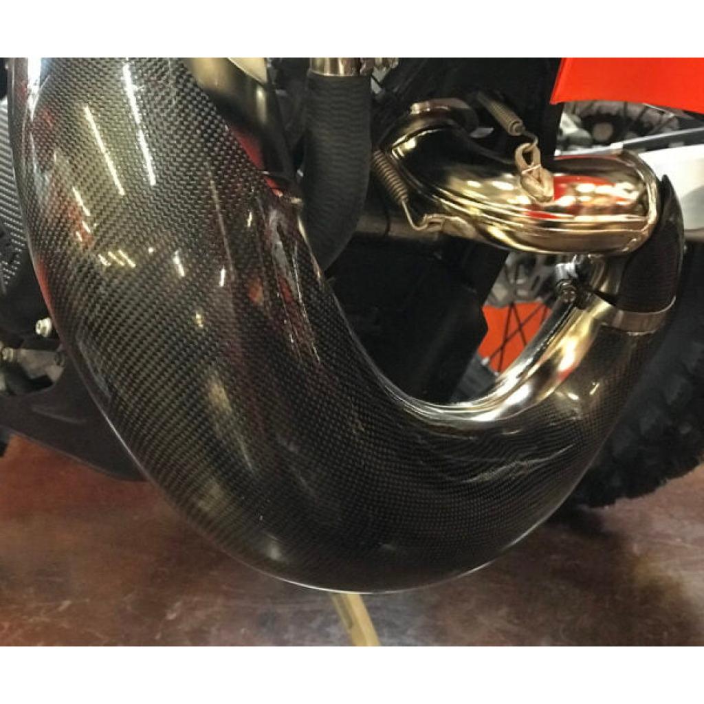E Line Carbon Fiber Pipe Guard KTM/HUS/GAS 125 Fatty Pipe (2023 - 24) | MPG12523C - MojoMotoSport.com