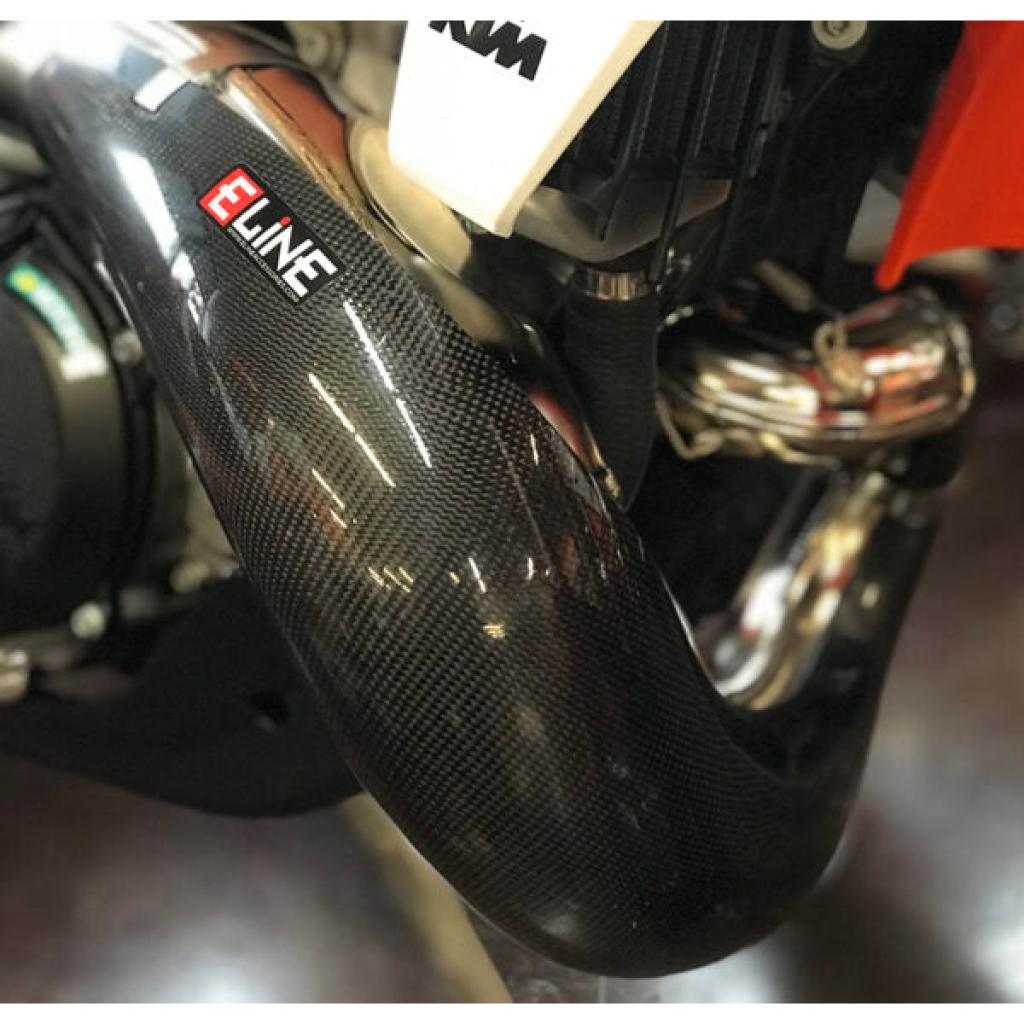 E Line Carbon Fiber Pipe Guard KTM/HUS/GAS 125 Fatty Pipe (2023 - 24) | MPG12523C - MojoMotoSport.com