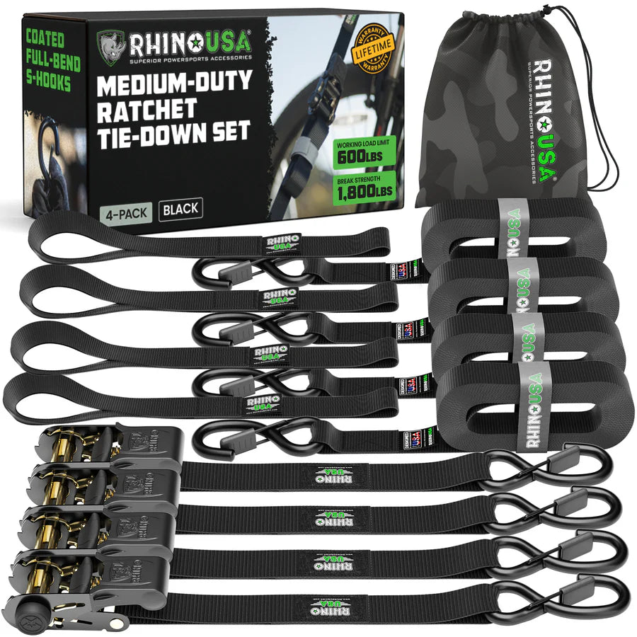 Rhino USA 1" x 15' Ratchet Tie-Down Set (4-Pack)