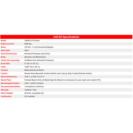 KFI U4500 Standard ATV/UTV Winch | U45 - R2 - MojoMotoSport.com