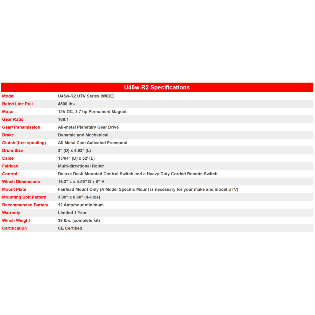 KFI Wide ATV/UTV Winch | U45W - R2 - MojoMotoSport.com