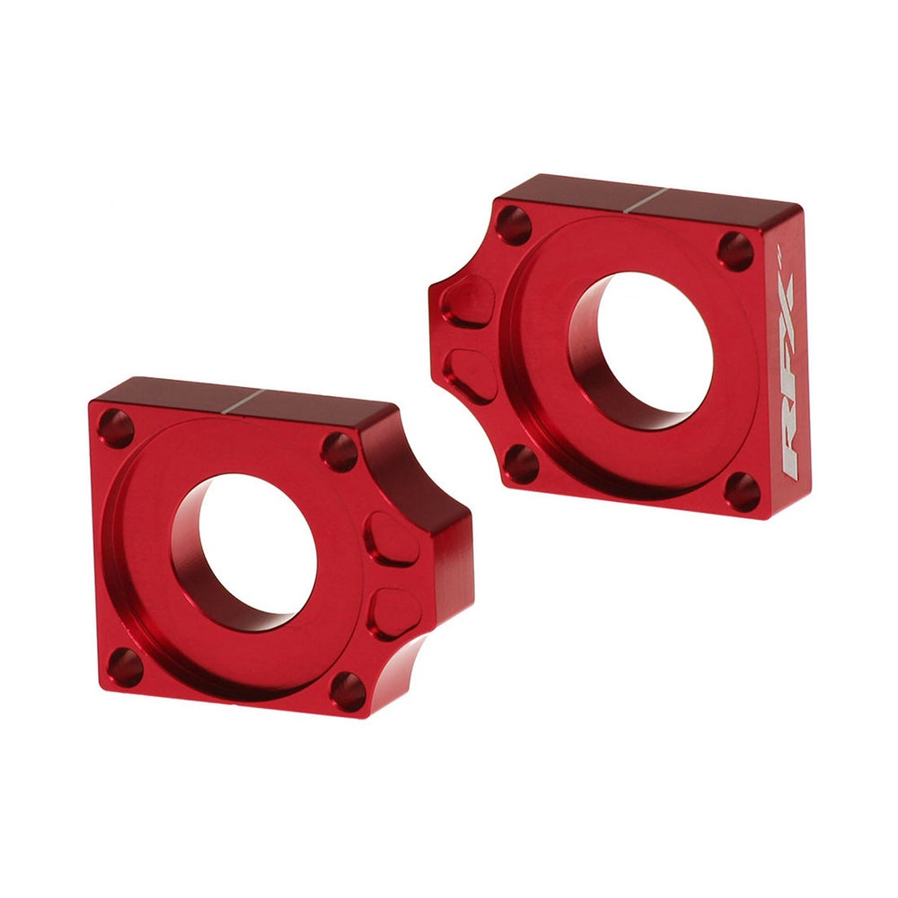 RFX Pro Series rear axle blocks in anodized aluminum with laser etched logo