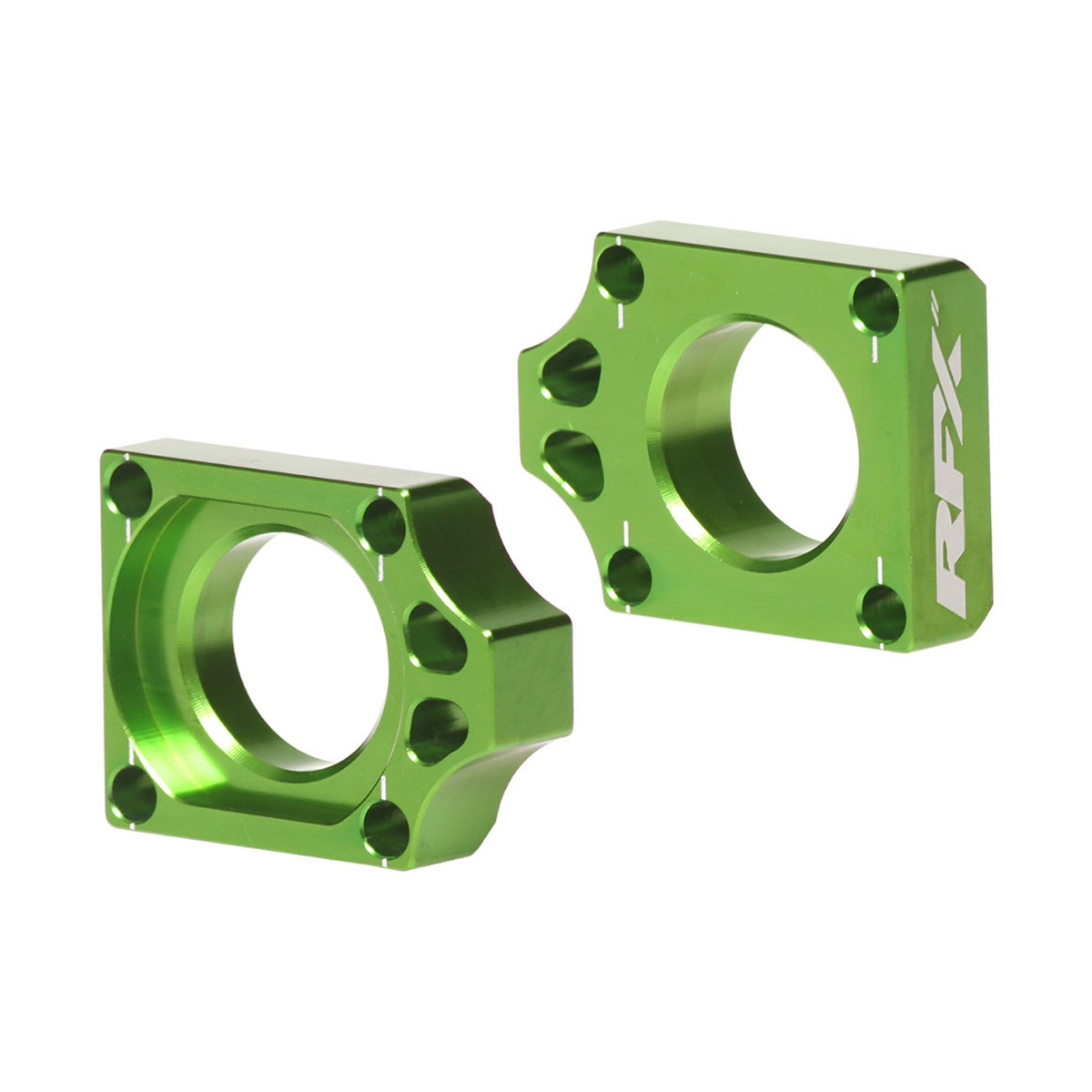 RFX Pro Series rear axle blocks in anodized aluminum with laser etched logo