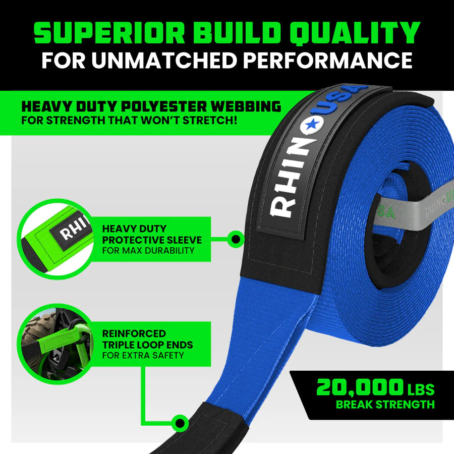 Rhino USA 2" x 20' Ultimate Recovery Tow Strap | RG-TS2X20