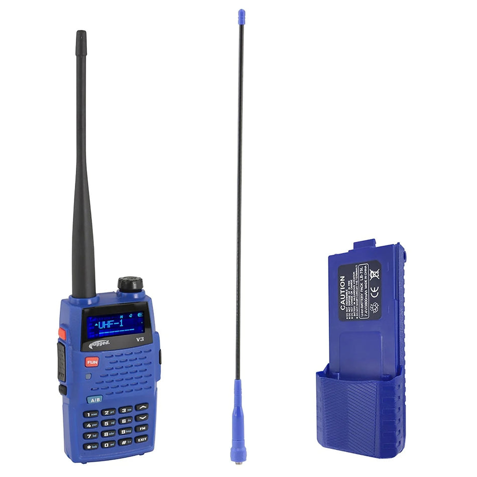 Rugged Radios V3 - Handheld Radio w/  Long Range Antenna and High Capacity Battery
