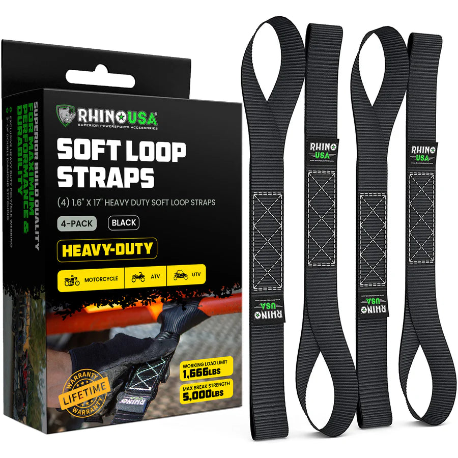 Rhino USA 1.6" x 17" Soft Loop Tie-Down Straps (4-Pack) | SOFT4PACK