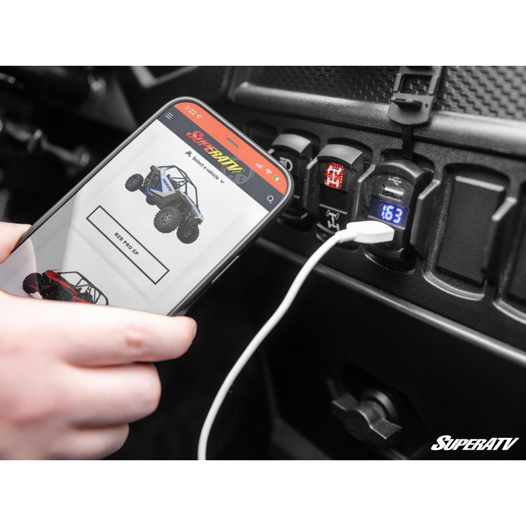 SuperATV 12 V UTV Voltmeter and Dual USB Charger - MojoMotoSport.com