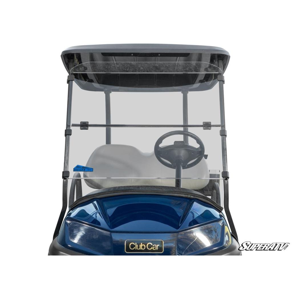 SuperATV Corsa Blue Club Car Tempo Flip Down Windshield - MojoMotoSport.com