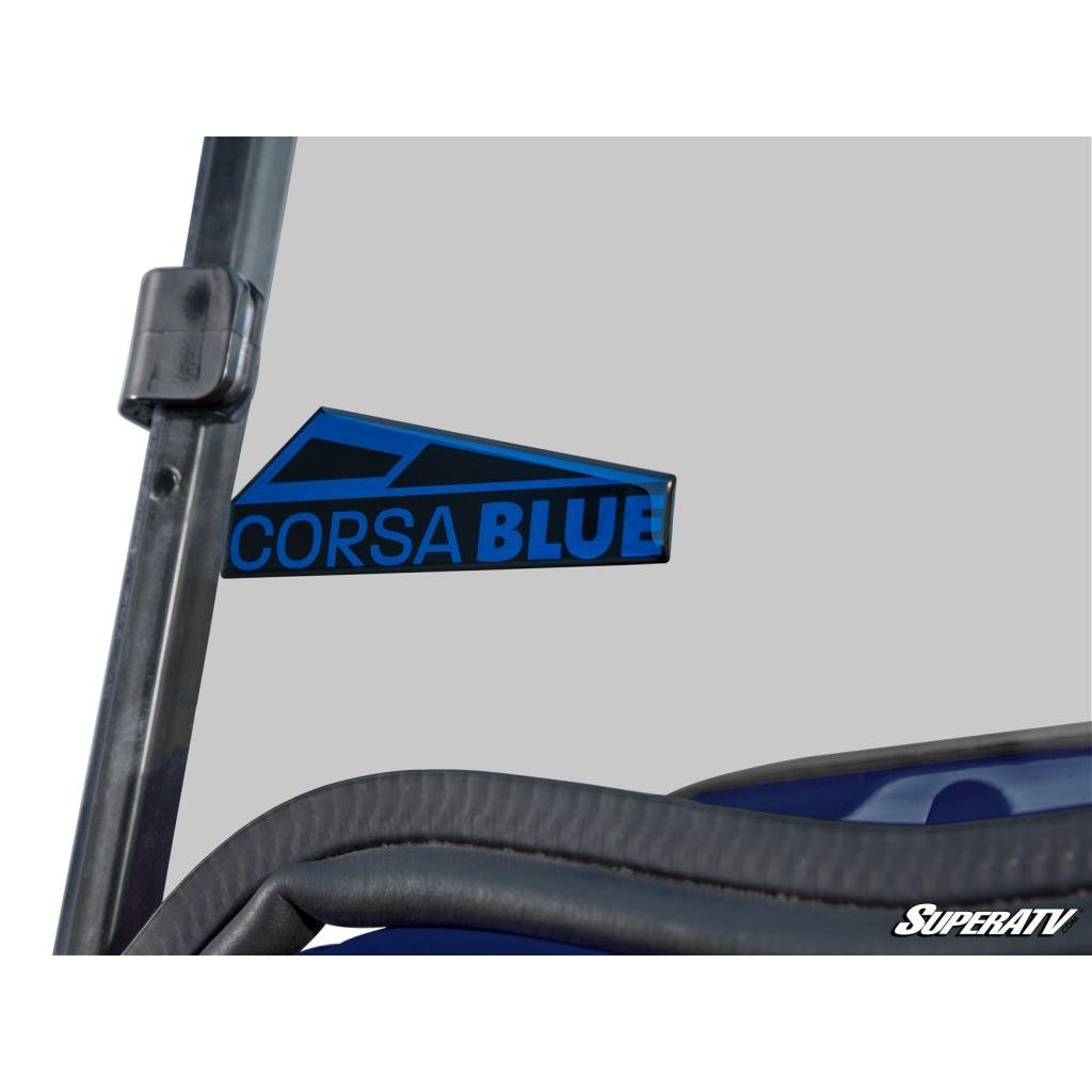 SuperATV Corsa Blue Club Car Tempo Flip Down Windshield - MojoMotoSport.com