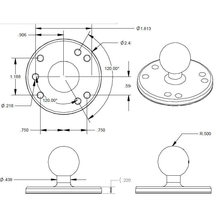 Ram Round Plate with Ball - B Size | RAM-B-202U