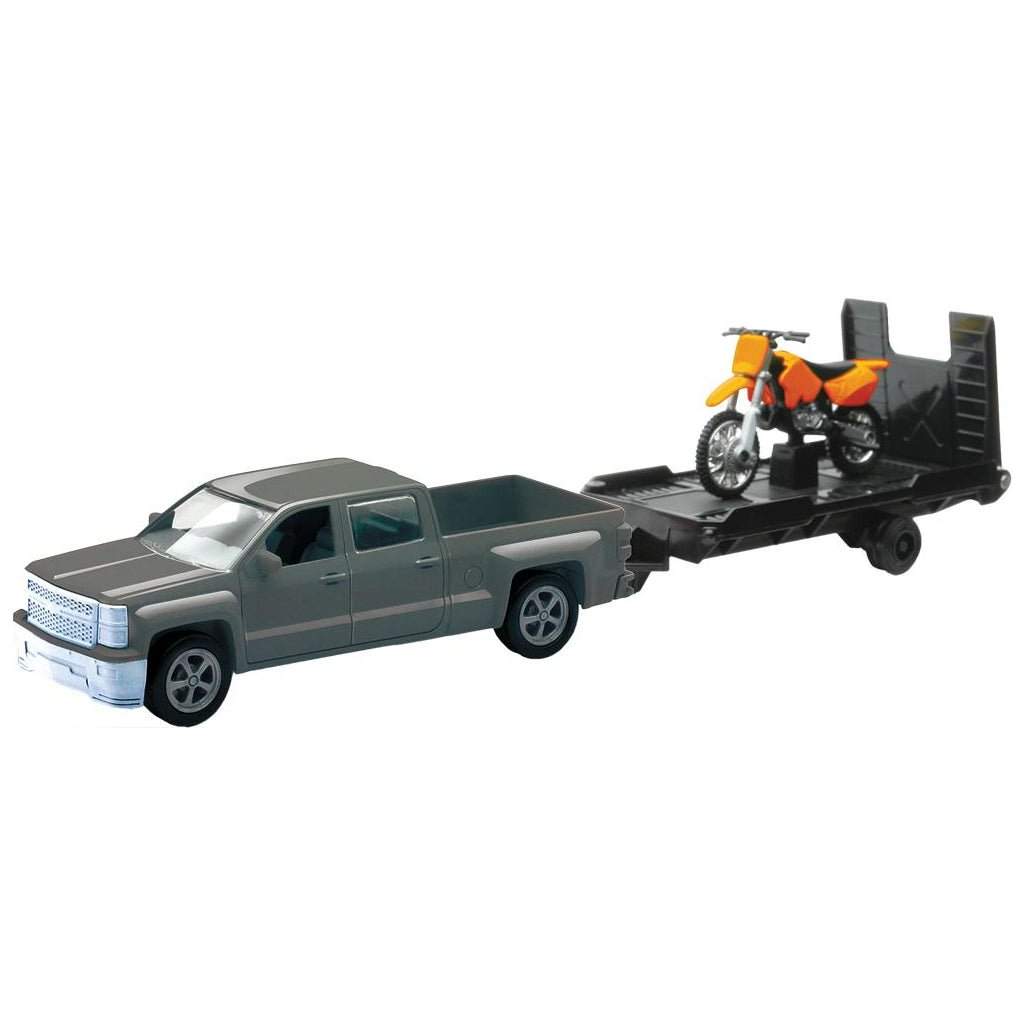 Camión y remolque Chevy con réplicas de juguetes de motos de cross
