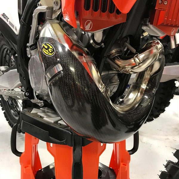 P3 Carbon Fiber Pipe Guard for STOCK Pipes 2019 - 23 KTM/Husqvarna/GasGas 250/300 | 101067 - MojoMotoSport.com