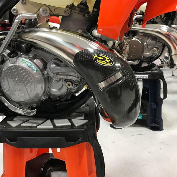 P3 Carbon Fiber Pipe Guard for STOCK Pipes 2019 - 23 KTM/Husqvarna/GasGas 250/300 | 101067 - MojoMotoSport.com