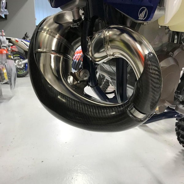 P3 Carbon Fiber Pipe Guard for STOCK Pipes 2019 - 23 KTM/Husqvarna/GasGas 250/300 | 101067 - MojoMotoSport.com