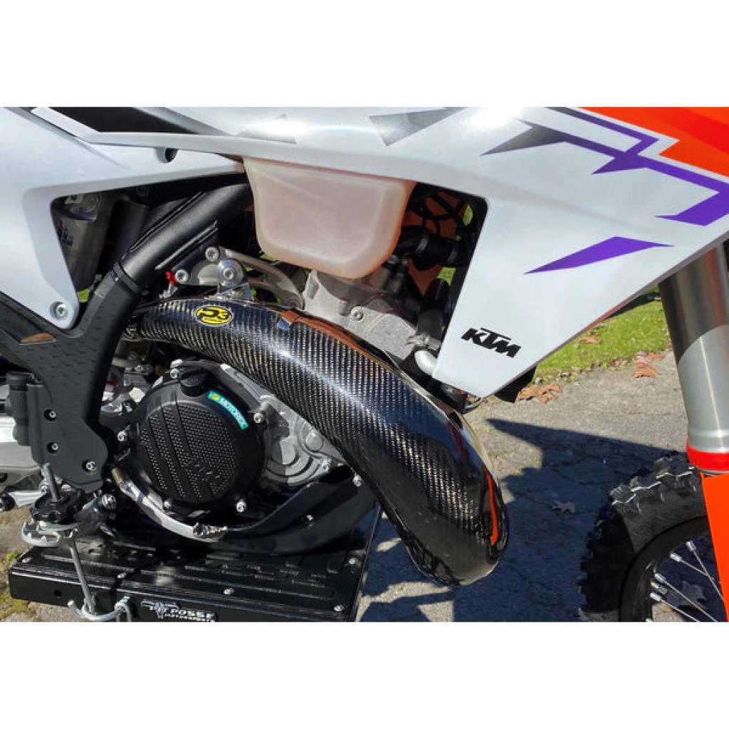 P3 Max Coverage Carbon Fiber Pipe Guard KTM/Husqvarna 250/300 (2023) | 101081 - MojoMotoSport.com