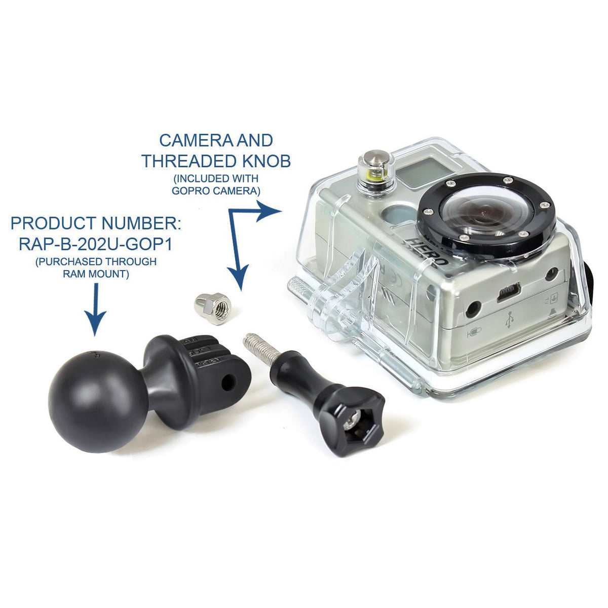 Ram Action Camera Universal Ball Adapter | RAP - B - 202U - GOP1 - MojoMotoSport.com